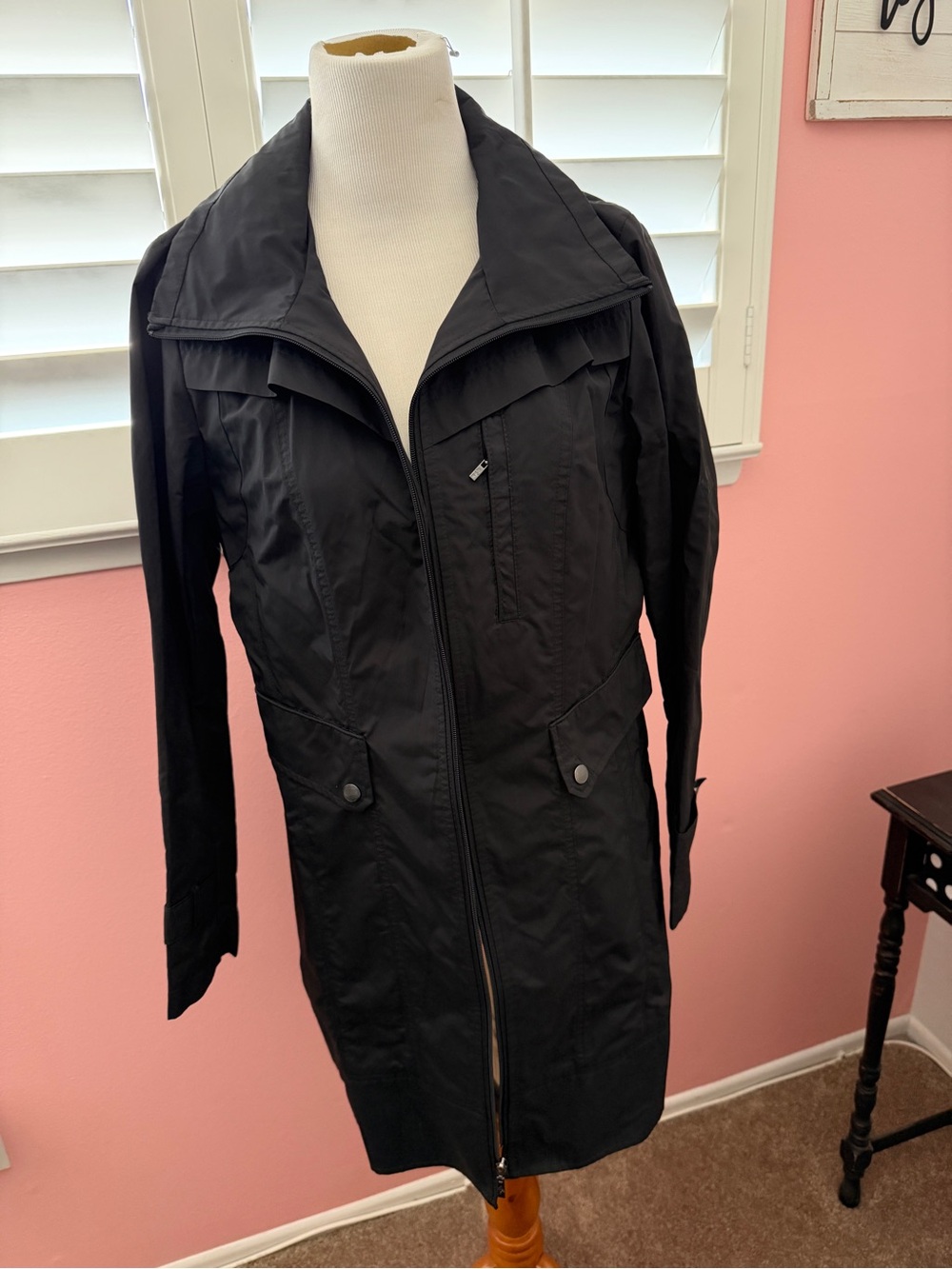 Cole Haan Black Long Zip Front Jacket